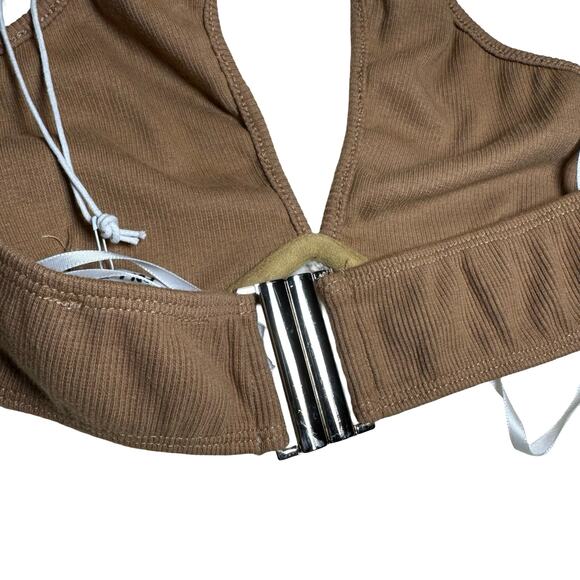 Princess Polly Earth Club Twist Strap Top Sz 4 | Brown Ribbed Halter NWT - Picture 5 of 9